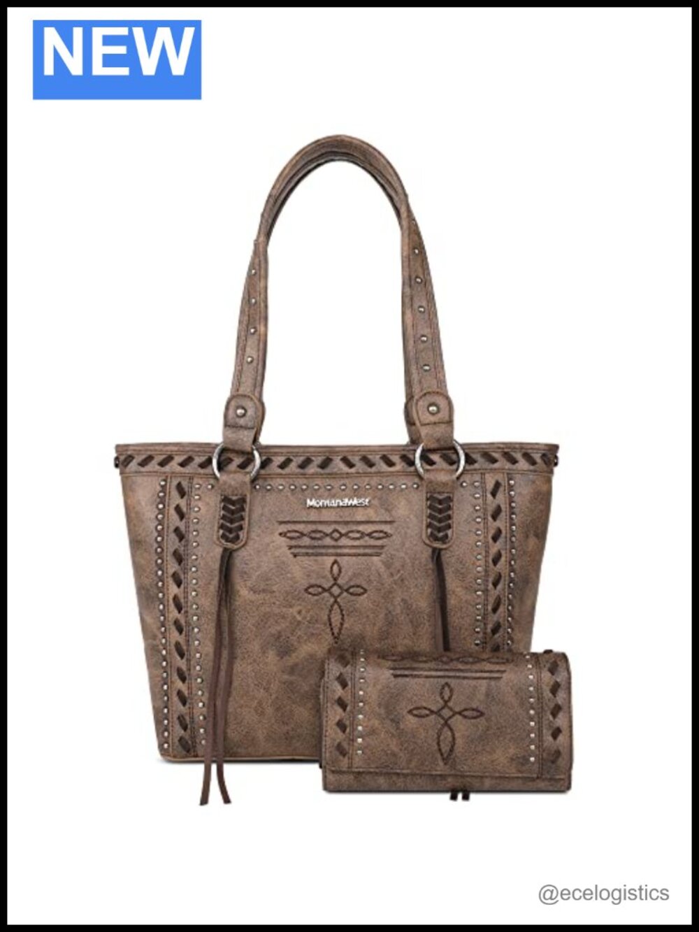 Vegan Leather Western Tote Satchel Purse with Wallet
